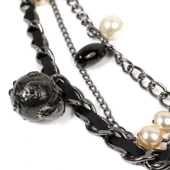 Chanel Ruthenium Globe Multi Chain Necklace with Pearls - Picture 4 of 4